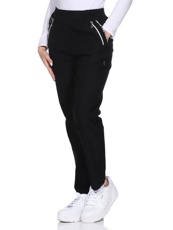 OriginalYou Schlupfhose Damen Stoffhose leichte Stretchhose Freizeithose mit elastischem Bund, farblich abgesetzte Taschen von OriginalYou