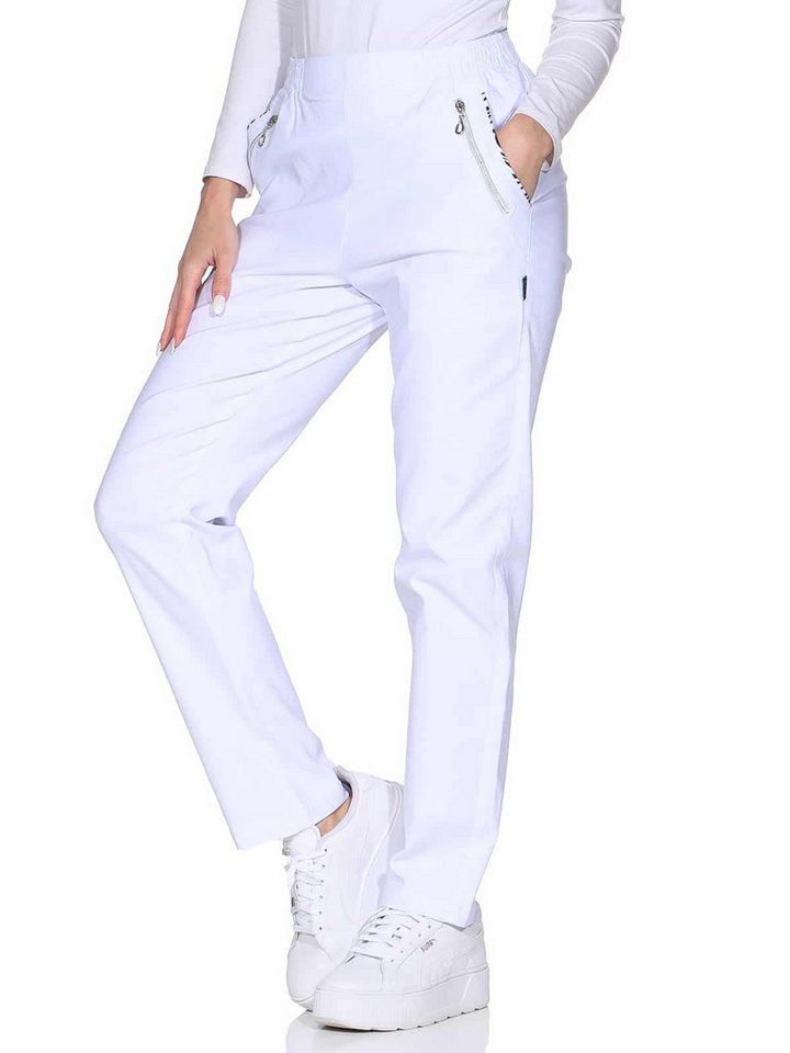 OriginalYou Schlupfhose Damen Stoffhose leichte Stretchhose Freizeithose mit elastischem Bund, farblich abgesetzte Taschen von OriginalYou