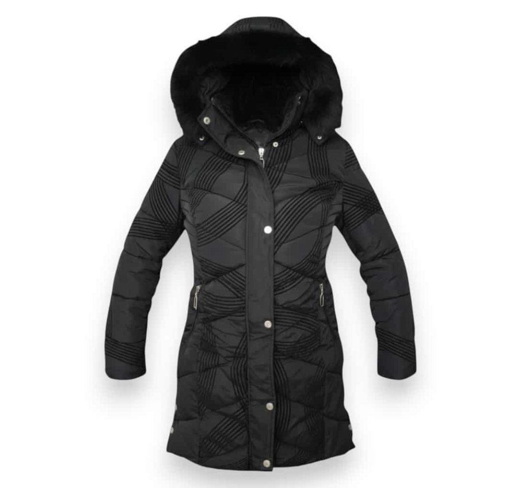 OriginalYou Steppjacke Kuschelige Midi Steppjacke für Damen mit Velourstreifen in großen Größen erhältlich von OriginalYou