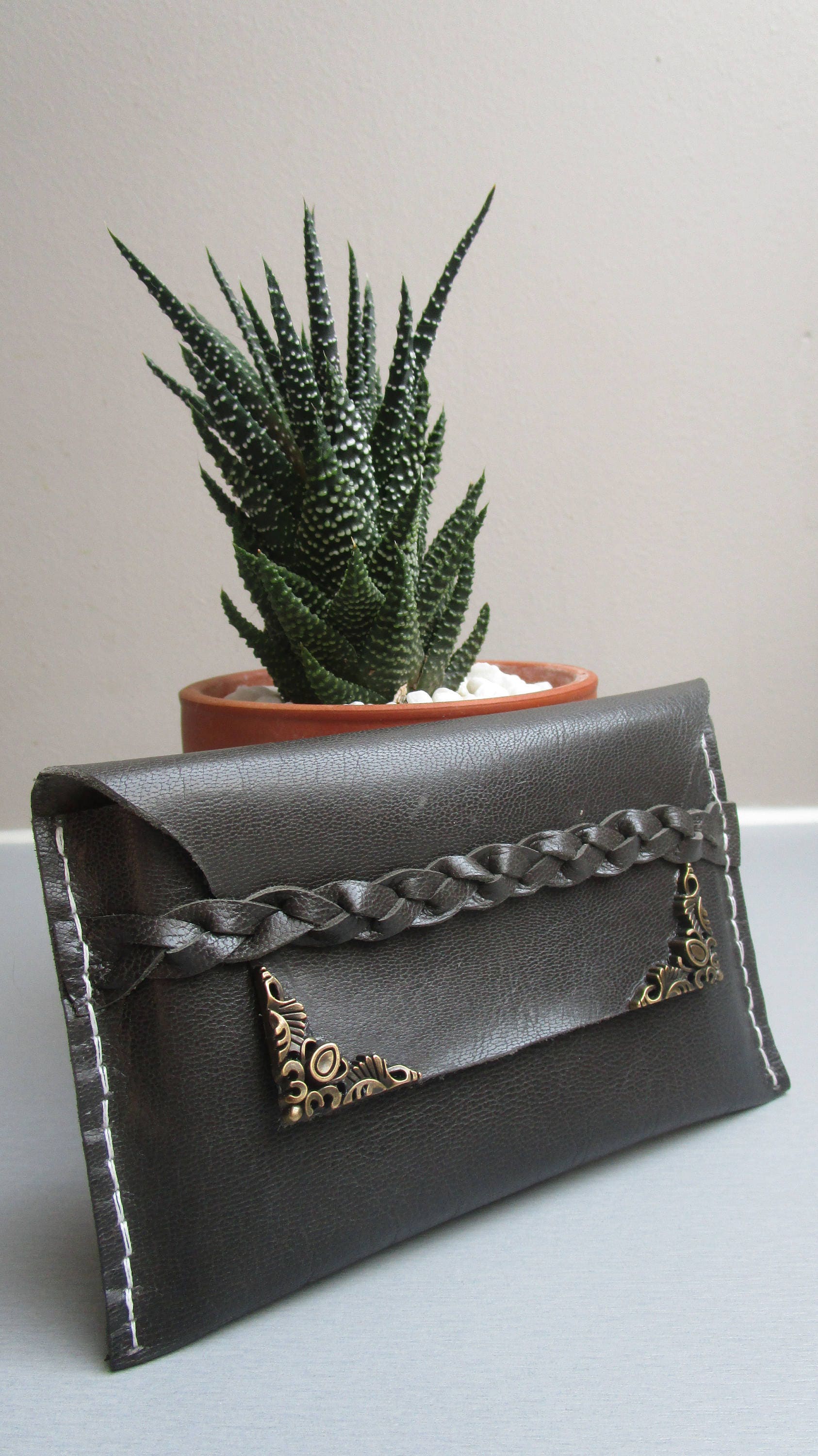 Mini Grau Leder Clutch Mini Grau Leder Clutch von Originalworkcreation