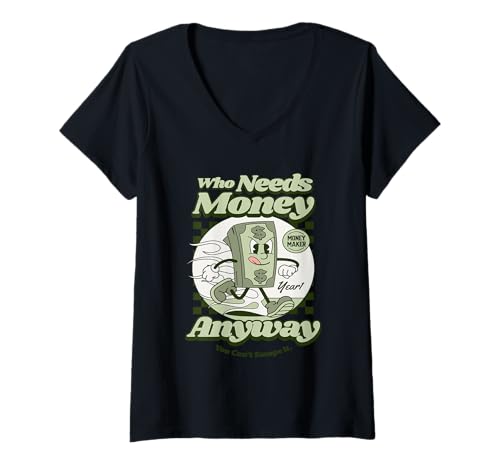 Damen Lustiges Geld Motiv in Retro Optik und Spruch T-Shirt mit V-Ausschnitt von Originelles Geldschein Spruch Design