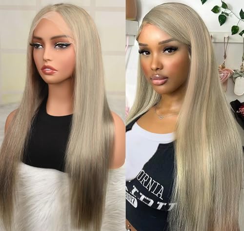 Echthaar-Perücke, 13 x 4 cm, Ombré-Echthaar, Ombré-Front-Perücke für Damen, Ombré-Braun mit Highlights, Platinblond, Front-Perücke von Orijodie