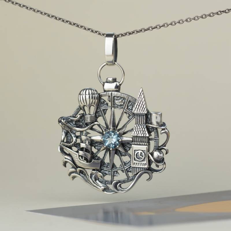 sterling Silber Jules Verne Anhänger Auf Der Ganzen Welt Halskette sterling Silber Jules Verne Anhänger Auf Der Ganzen Welt Halskette von OringoWorld