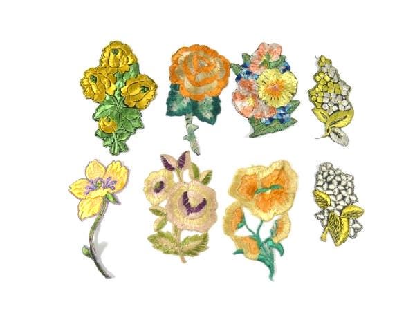 1 Antike Applikation Seide Gelbe Blumen Aufnäher Stickerei Patches 1935 von OrinsTreasureChest