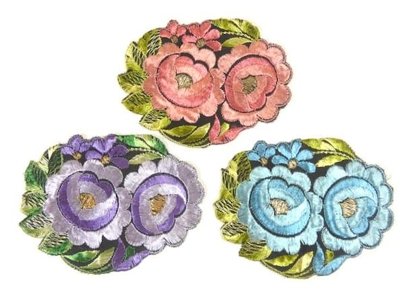 1 Antike Seide Große Blume Blätter Patch Stickerei Applikation Patches Blumen 1935 Nr 2 von OrinsTreasureChest