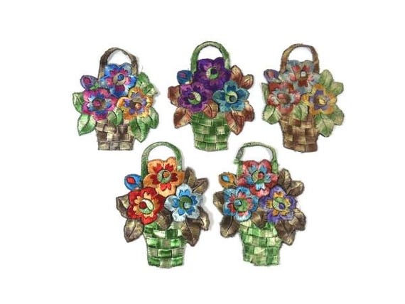 1 Antike Seidenblumen Korb Patch Stickerei Applikation Patches Antiker Blumen Flicken 1935 Nr von OrinsTreasureChest
