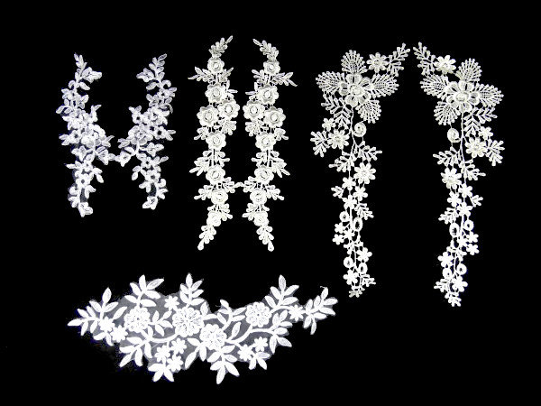 1 Paar Große Braut-Blumenspitze, 2 Stück Weiße Spitze, Blumen-Applikation, Hochzeitskleid-Applikation, Abschlussball-Applikation von OrinsTreasureChest