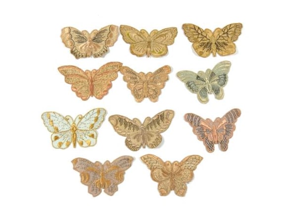 1 Vintage Seide Beige Braun Schmetterling Patches Stickerei Applikation Antique Patch Nr von OrinsTreasureChest