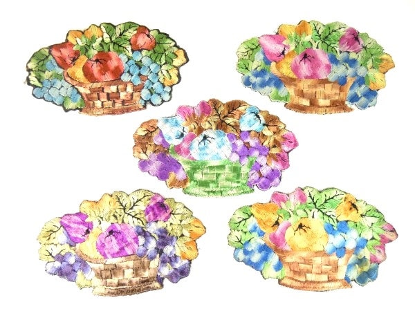 Antike Seide Obst Korb Patch Stickerei Applikation Patches 1935 Nr 7 von OrinsTreasureChest