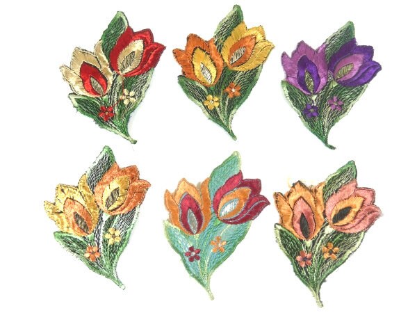 Antike Seide Tulpe Patches Stickerei Applikation Blume Patch Tulip 1935 Nr 6 von OrinsTreasureChest