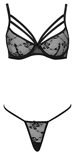 Orion BH und String - verführerisches Spitzenwäsche-Set für Frauen, sexy Höschen und BH, transparente Spitzen-Optik, Dekolleté-Bänder, schwarz (80B/M) von Orion