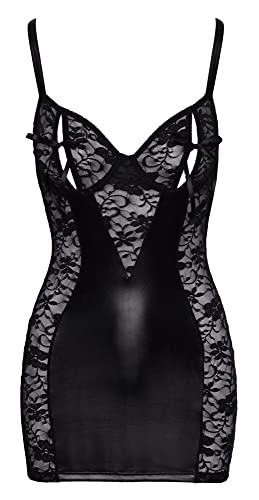 Orion Dessous-Kleid - figurbetontes Negligé-Kleid für Frauen, mit geschlitzten BH-Cups, Satin-Bindeschleifen, floraler Spitzen-Verzierung, schwarz von Orion