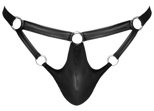 Orion Herren-String - sexy Jock-Strap-Slip für Männer, mit 5 dekorativen Ringe, hoher, Matt-Look, schwarz von Orion