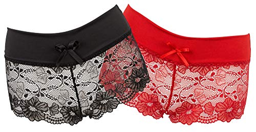 Orion Panty Set - ouvert Reizwäsche für Frauen im Set, Dessous-Höschen aus Spitze mit Öffnung im Schritt, Panty-Slip mit Stretch-Spitze, Schwarz/Rot, S/M von Orion