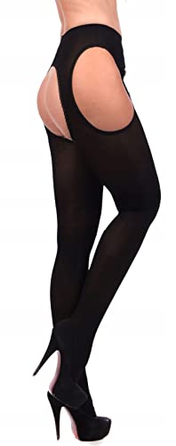 Mikrofaser 60 STRIPPANTY Strumpfhose OFFEN im Schritt Strapsstrumpfhose, Schwarz, Large / X-Large von Orirose