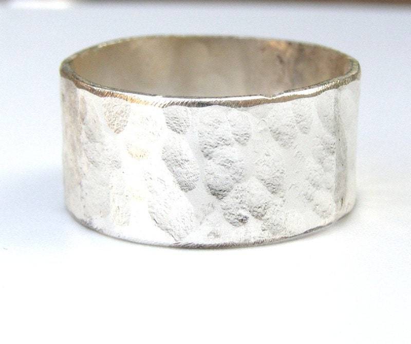 925 Sterling Silber Bänder 10mm - Flache Hammer Trauringe Massives Schlichtes Band Einfaches Ring-Handmade Silberband von OritNaar