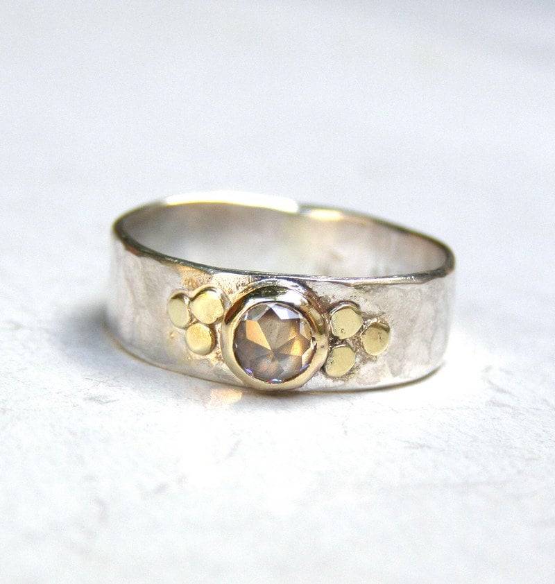 Einzigartiger Verlobungsring, Silberring Und Goldversprechensring Solitär-Goldhochzeitsring Für Frauen von OritNaar