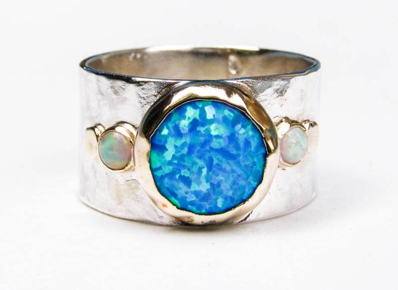 Silber Sterling Band | Opal Statement Ring |Edelsteinring Mit Mehreren Steinen Massivem Gold Blauer Personalisierte Geschenke von OritNaar
