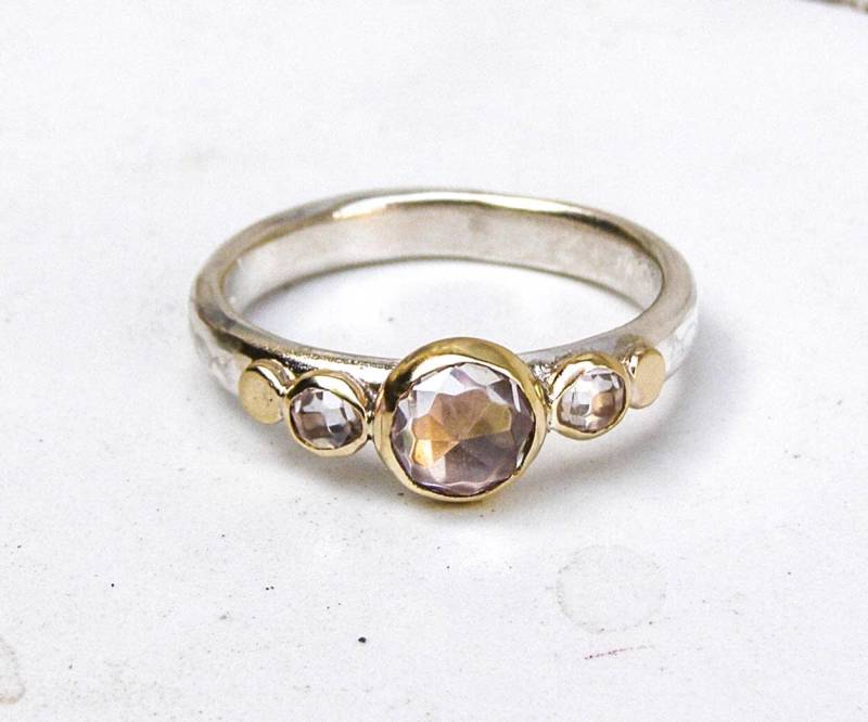 Silber Sterling Verlobungsring Für Frauen, Gold-Verlobungsring, 14 Karat Statement Gold Und Silberband Handgemachter Ring von OritNaar