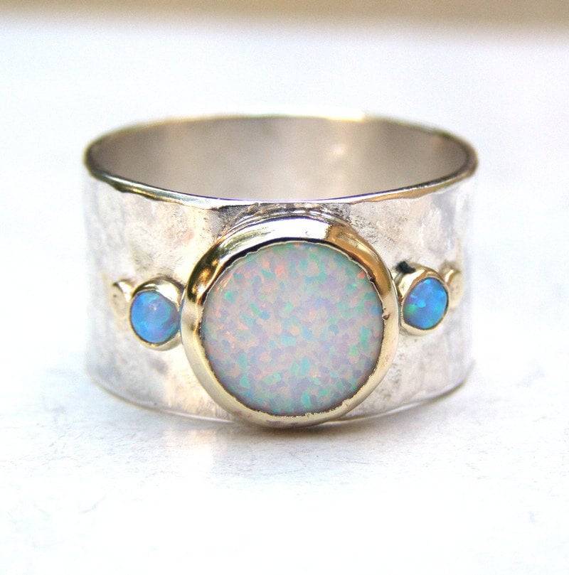 Unikat Statement Ringe/Weißer Opal Ring | 14K Solid Gold /Silber Sterling Band/Oktober Geburtsstein Solitär von OritNaar