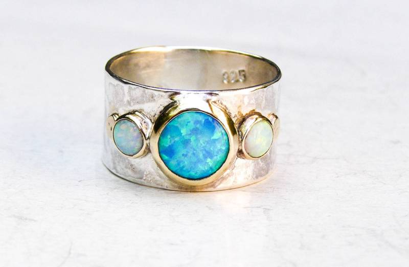 Versprechen Opal Ring/Silber Sterling 925 Opale Edelstein Weißer Und Gold Made To Order Personalisierte Geschenke von OritNaar