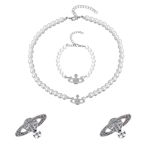 Orivin 3 Stück Halsketten, Armbänder und Ohrstecker mit Saturn-Planeten, Damen-Accessoires, mit Anhängerperlen als Geschenk für Ehefrau, Freundin, Mutter und Tochter von Orivin