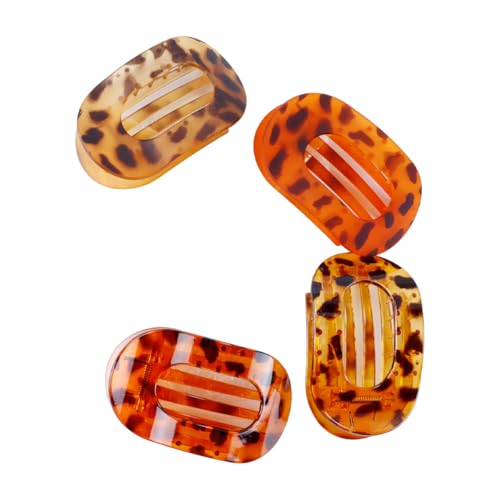 Orivin 4 runde, flache Haarspangen für Damen zum Stylen des Hinterkopfs, 2 matt, 2 glänzend, Leopardenmuster, PC-Material von Orivin