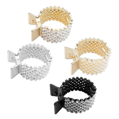 Orivin Kleine Hai-Clips mit Strasssteinen in 4 Stilen – sicherer hoher Pferdeschwanz für dickes, langes Haar von Frauen (Gold/Silber/Schwarz/Perle) von Orivin