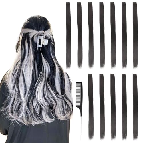 Packung mit 12 Haarverlängerungen, Clip-In Extensions schwarz haarsträhnen für Frauen Kinder, 55 cm gerade lange Haare Extension Clip Strähnen mit Kamm für Partys und Bühnenauftritte Cosplay von Orizizhic
