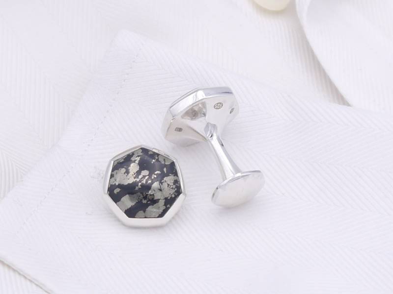 Pyrit Heptagon Massiv Gestempelt Sterling Silber Manschettenknöpfe von OrlapStudioJewellery