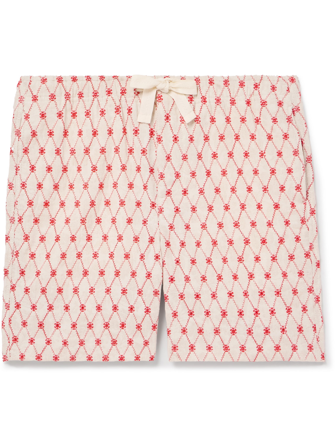 Orlebar Brown - Alex Straight-Leg Embroidered Cotton and Linen-Blend Jacquard Drawstring Shorts - Men - Red - UK/US 36 von Orlebar Brown