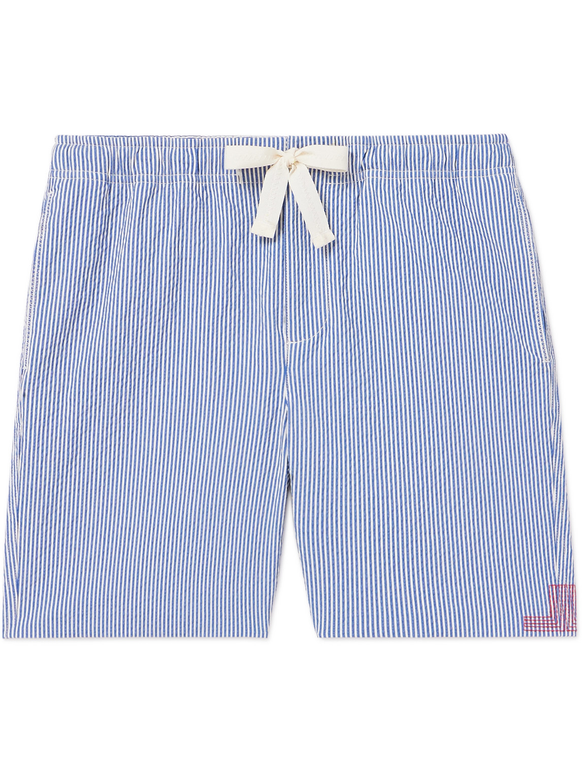 Orlebar Brown - Alex Straight-Leg Striped Cotton-Blend Seersucker Drawstring Shorts - Men - Blue - UK/US 30 von Orlebar Brown