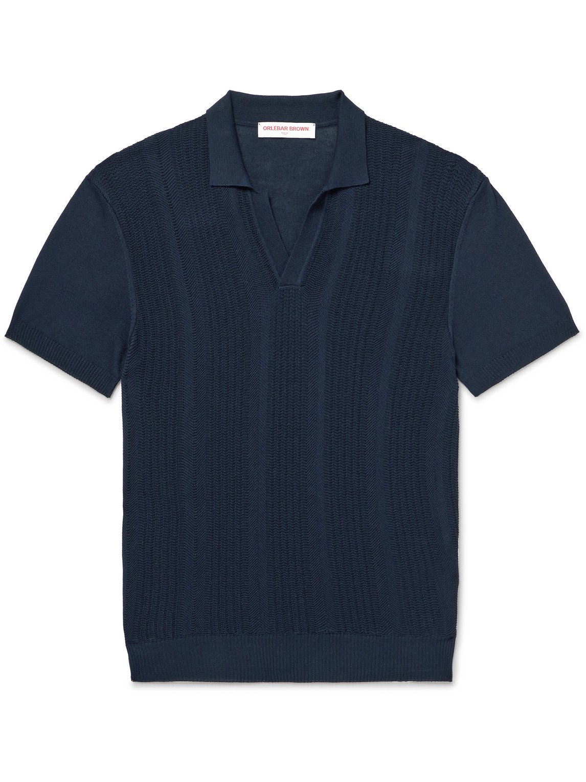 Orlebar Brown - Horton Slim-Fit Ribbed Mulberry Silk and Organic Cotton-Blend Polo Shirt - Men - Blue - XL von Orlebar Brown