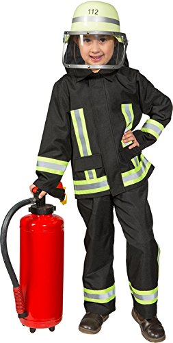 Kostüm Feuerwehr Junge Uniform Feuerwehrmann Anzug Fasching (116, Schwarz) von Orlob