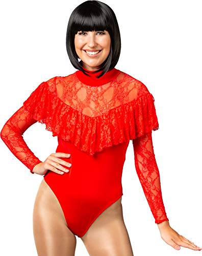 Orlob Body Tanzanzug Gymnastikanzug Bodysuit Spitzenbody Volant (Rot, L/XL) von Orlob