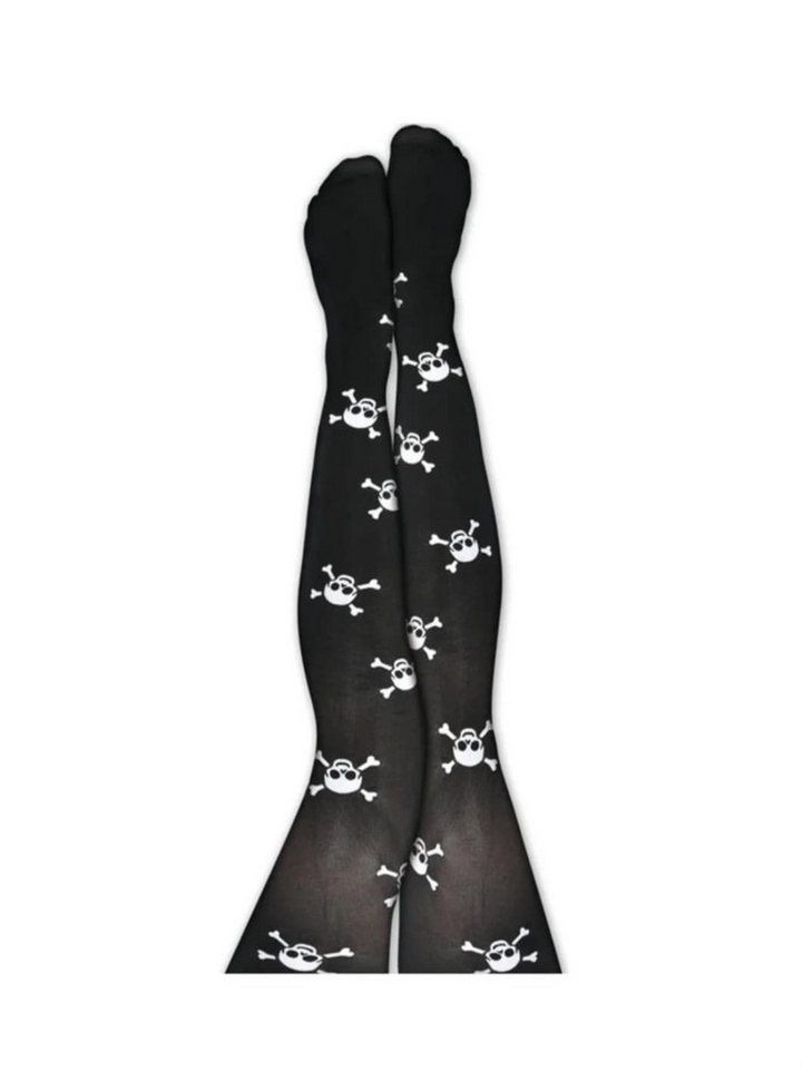 Orlob Strumpfhose Totenkopf Strumpfhose Schwarz Halloween Karneval Fasching Cosplay Mit Totenkopf Motiv von Orlob