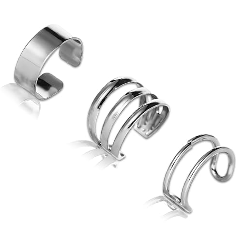 3 Stücke Ohr Manschette Ohrringe, Silber Ear Cuff Set, Nicht Piercing Ohrklemme, Ohne Ohrloch Wickelohrring Fakepircings, Hypoallergen Ohrring Schmuck Geschenke, für Damen Mädchen von Ormromra