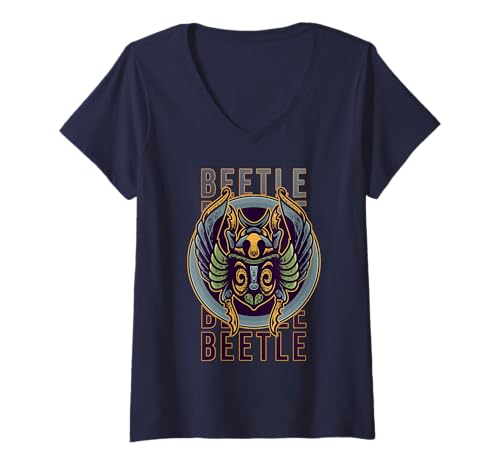 Damen Geflügelter Käfer Emblem Antikes Symbol Mystik Inspiriert T-Shirt mit V-Ausschnitt Damen Geflügelter Käfer Emblem Antikes Symbol Mystik Inspiriert T-Shirt mit V-Ausschnitt von Ornamentales Insekt Fantasie Heiliger Stil