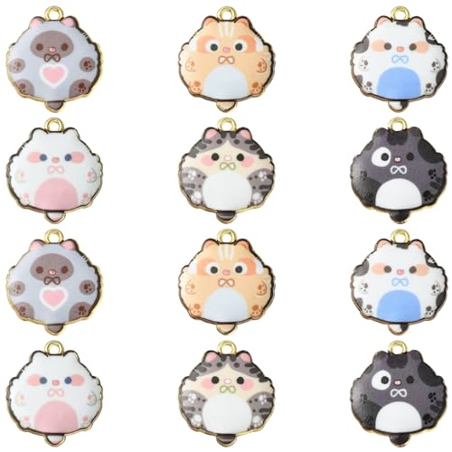 Ornazy 30 Stück 6 Stile Bastelbedarf Emaille Haustier Katze Charms Niedliche Tiere Anhänger Charms zum Basteln von Schmuck Herstellung Zubehör für DIY Halskette Armband von Ornazy