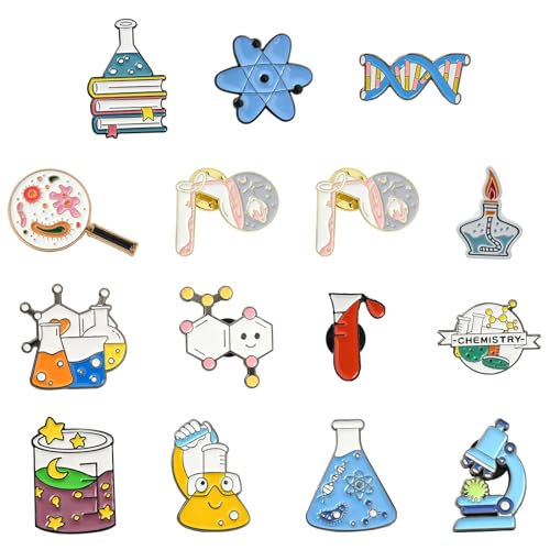Ornazy Brosche mit chemischen Reagenzgläsern, Emaille, für Kleidung, Rucksack, Schmuck, Geschenke, gemischte Stile, 15 Stück von Ornazy