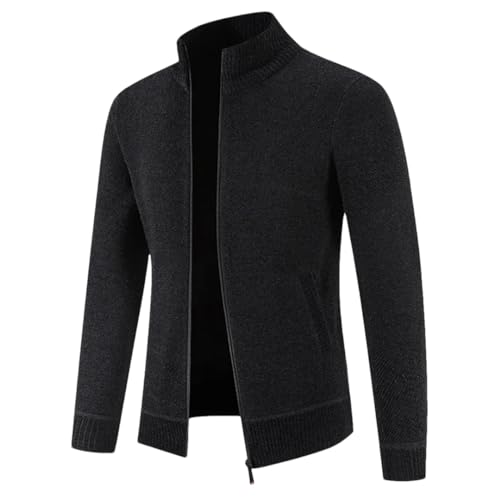 Herren-Strickjacke, halblanger Kragen, Reißverschluss, gestrickt, solider Pullover, Mantel, Jacke, Herrenbekleidung, Schwarz , XX-Large von Ornrjfll