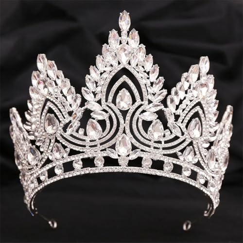 Ornrjfll Big Miss Universe Kristallkronen Strass Braut Tiara Frauen Kostüm Festzug Diadem Hochzeit Haarschmuck Silber Weiß von Ornrjfll