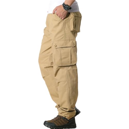 Ornrjfll Cargohose für Herren, mehrere Taschen, Militärhose, taktische Hose, Herren, locker, gerade, lange Hose, khaki, 36 W von Ornrjfll