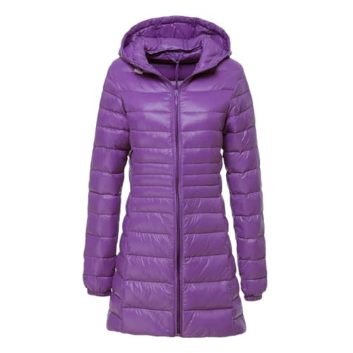 Ornrjfll Daunenjacke Frauen Winter Warme Jacken Damen Lange Leichte Weiße Ente Daunenjacke Mit Kapuze Tragbare Daunenmantel, violett, 42 von Ornrjfll