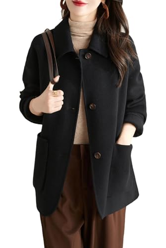 Ornrjfll Herbst Winter Solide Strickjacken Wollmantel für Damen Jacken Kleidung Herbstversion Einreihig Damen, Schwarz , 50 von Ornrjfll