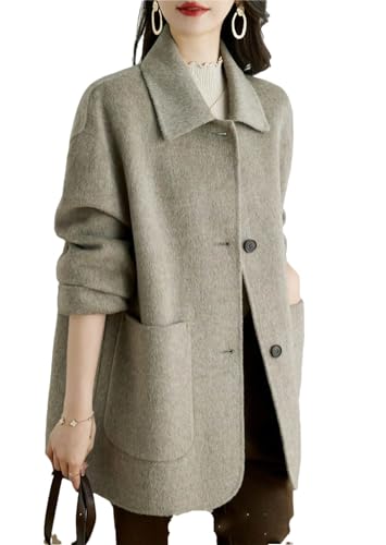 Ornrjfll Herbst Winter Solide Strickjacken Wollmantel für Frauen Jacken Kleidung Herbstversion Einreihige Dame, grau, L von Ornrjfll