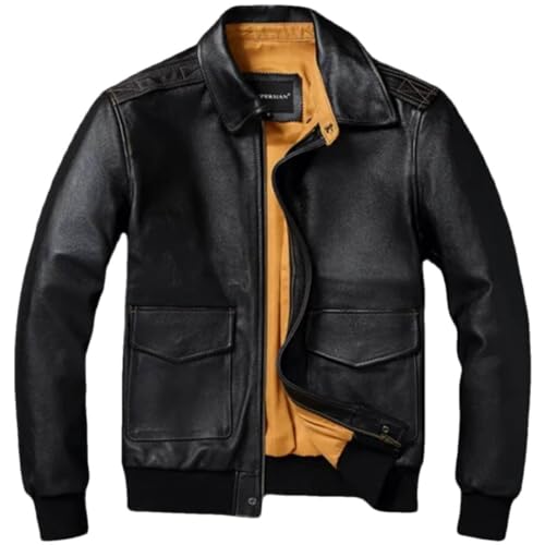 Ornrjfll Herren Lederjacke Echtes Rindsleder Pilotenjacke Air Force Flugjacken Herren Leder Fliegerjacke, Schwarz , L von Ornrjfll