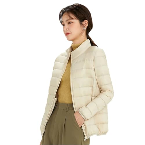 Ornrjfll Leichte Daunenjacke Frauen Herbst Winter Slim Stehkragen Warme Puffer Jacken 90% Weiß Ente Daunenmantel, cremeweiß, 38 von Ornrjfll