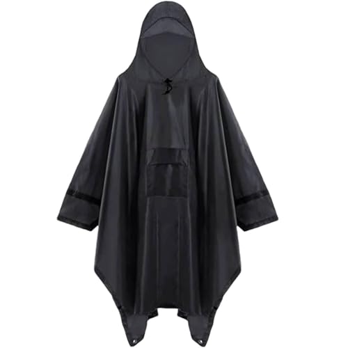 Ornrjfll Multifunktionaler Regenponcho mit Kapuze für Erwachsene mit Tasche Wasserdicht Tragbar Unisex Regenmantel Jacke für, 3-in-1 Schwarz, One size von Ornrjfll