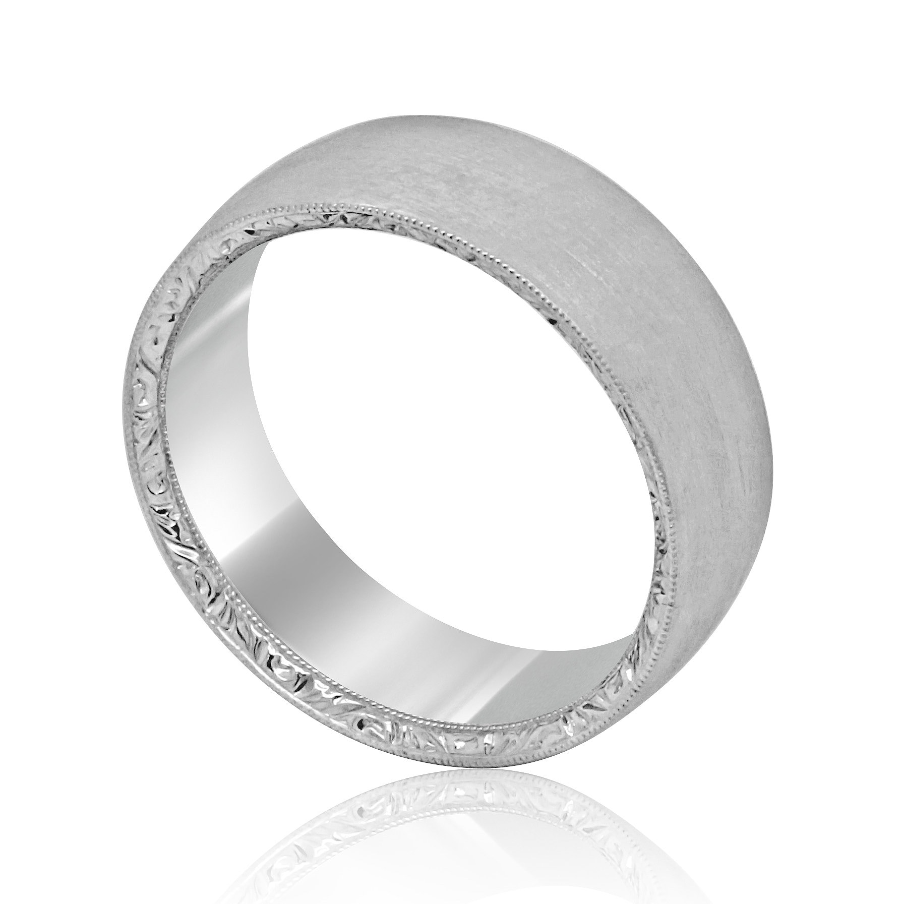 Abgerundeter Top Komfort Herren Ehering Mit Hand Gravierten Seiten Matt Finish, 8mm Breit, Sterling Silber von OroSpot